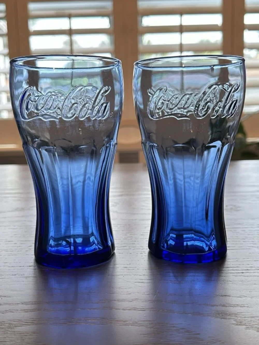 Set of 2 Coca Cola Glasses Cobalt Blue Libbey Coke Tumblers Vintage 16 oz  6 in